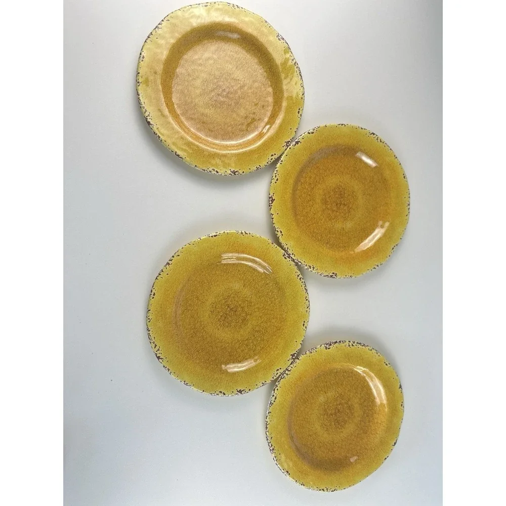 Pier 1 Carmelo Yellow Crackle Melamine Lunch or Salad Plates Set 4 8.75